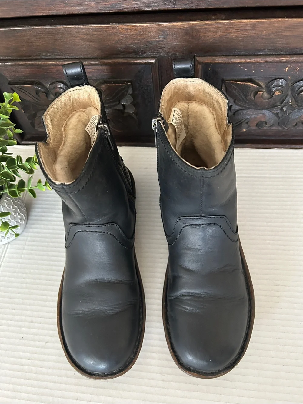 UGG Black Leather Pull-On Ankle Boots